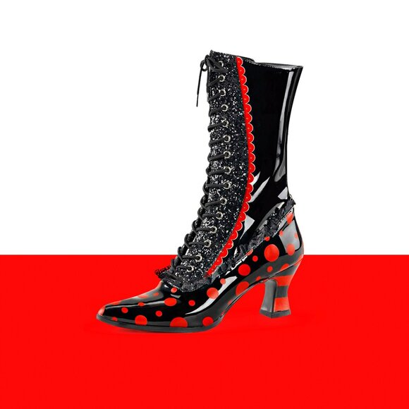 Funtasma Shoes - Funtasma Victorian 122 Red Polka Dot Fashion Boot